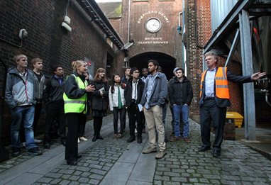 Students on field trip at Shepherd Neame brewery