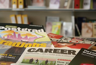 Careers magazines and other careers publications on table