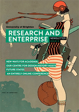 Front cover of Research and Enterprise newsletter issue 9, Spring 2020, with feature image of 1920s magazine cover