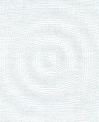 Drawing made with geometrically plotted pencil points giving an optical illusion of ripple movement on paper. Constructed drawing by Duncan Bullen.