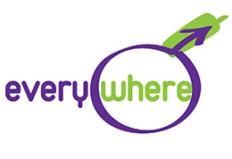 Everywhere - logo in green and purple with the male gender symbol