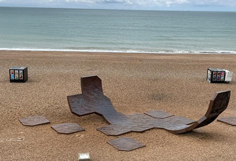 Metal sculpture on Brighton beach called: Passacaglia