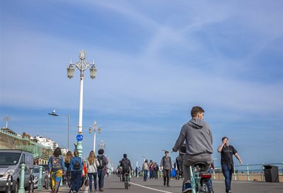 Brighton seafront with pedestrians and cyclists