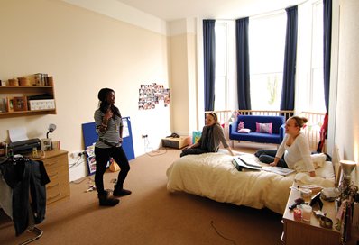 Students discussing in room