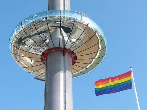 i360 and LGBTQ+ Rainbow Flag on  Brighton seafront - copyright Norman Miller