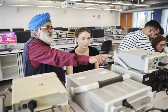 Student in the electronic lab