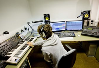 Student in an audio suite