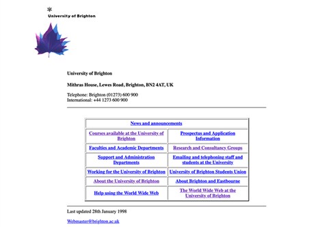 Screenshot of an early University of Brighton website