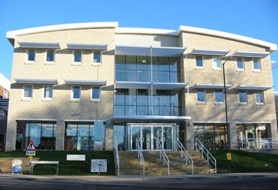 The outside of the new BSMS building on the University of Sussex campus, 2003