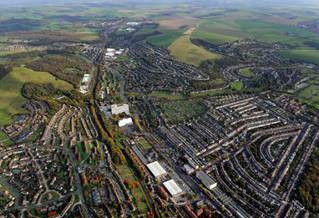 Moulsecoomb aerial photograph showing surrounding house and street plan and green fields