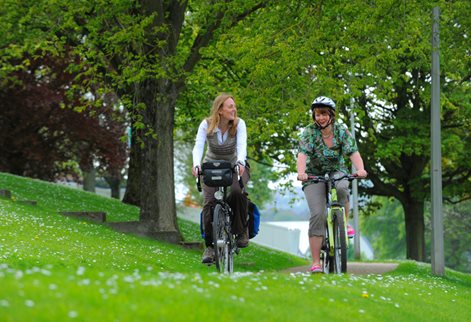 Students riding bikes