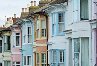 Terrace of multi-coloured houses