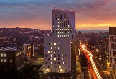 Mithras halls of residence at night