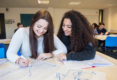 Business students working together
