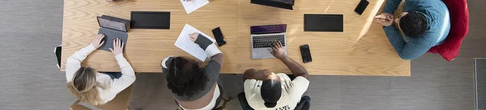 Top down view of students working