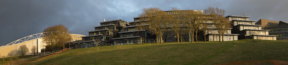 Checkland Building, Falmer and Amex Stadium, panorama, the campus where our Professional Doctorate in Education is based.