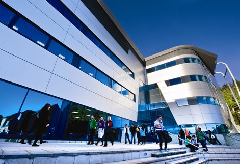 Huxley Building, Moulsecoomb, Brighton. Glass and steel exterior.