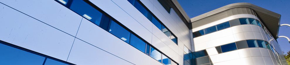 Huxley Building, Moulescoomb, Brighton. Glass and steel exterior.