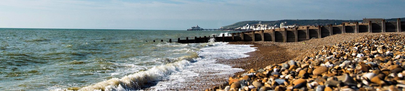 Brighton and Hove, pebble beach foreground and pier