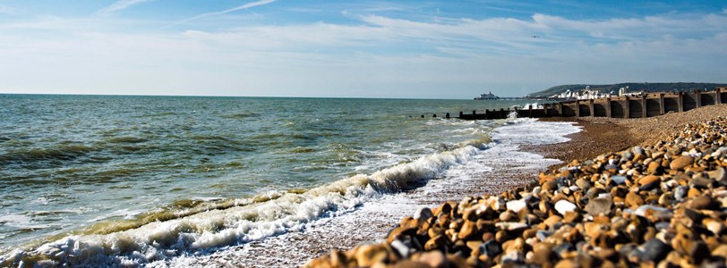 Brighton and Hove, pebble beach foreground and pier