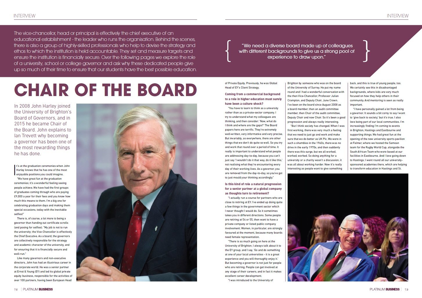 John Harley, Chair of the Board article in Platinum Business Magazine
