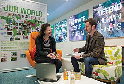 Two people having a meeting on campus