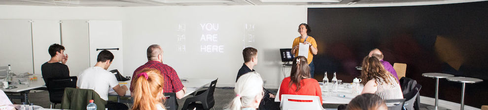 Classroom of students at a beepurple workshop