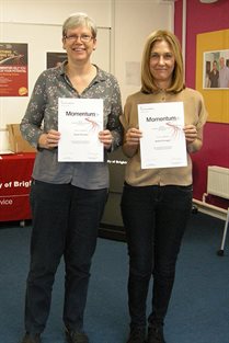Mentor Hazel Horobin and mentee Anita Finnegan. Momentum Eastbourne Partnership of the Year 2016-17