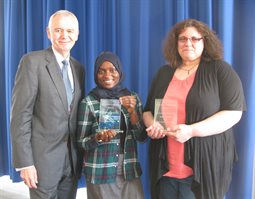 Mentee Sumayya Nabatanzi and mentor Audrey Fisher, Momentum Hastings Partnership of the Year 2016-17, with Hastings Campus Director, Paul Frost