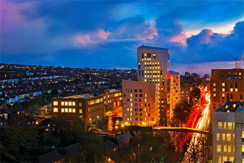 Timelapse photo of the Moulsecoomb campus at night