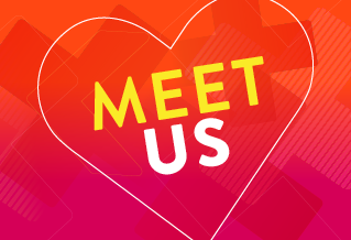 Heart-shaped graphic with the text 'Meet us'