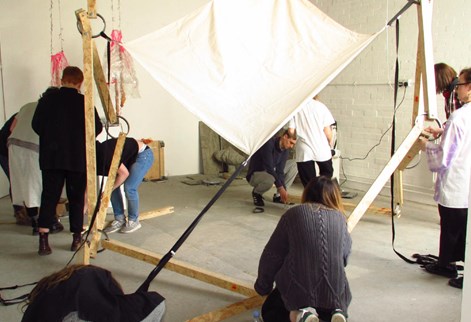 Fine Art students setting up exhibition