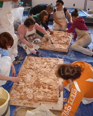 Artists undertake a sculpture project as part of the inclusive arts opportunities from the University of Brighton