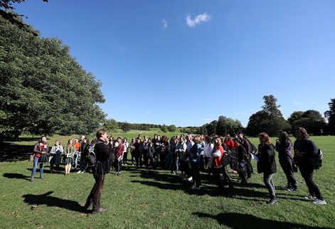 Students on a field trip in the country side