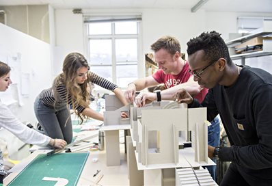 Students building a model