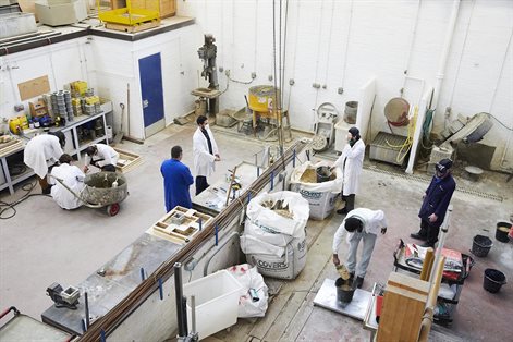 Civil engineering concrete lab view from above