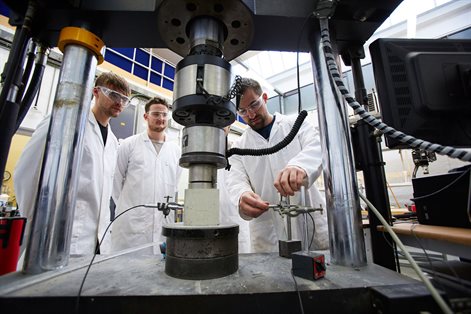 Three civil engineering students using specialist facilities