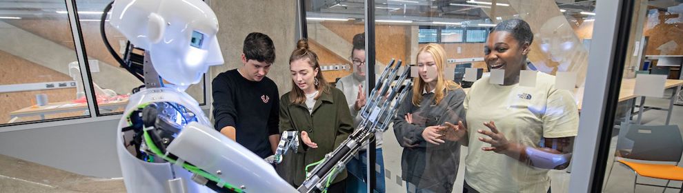 Group of students in the robotics lab