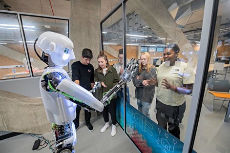 Group of students in the robotics lab