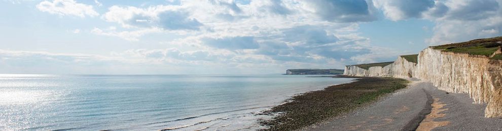 Chalk cliffs, beach and sea view