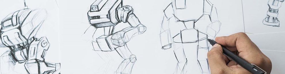 animated robot character development sketches