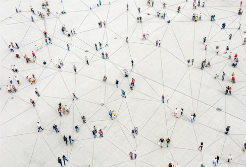 Aerial View Of Crowd Connected By Lines