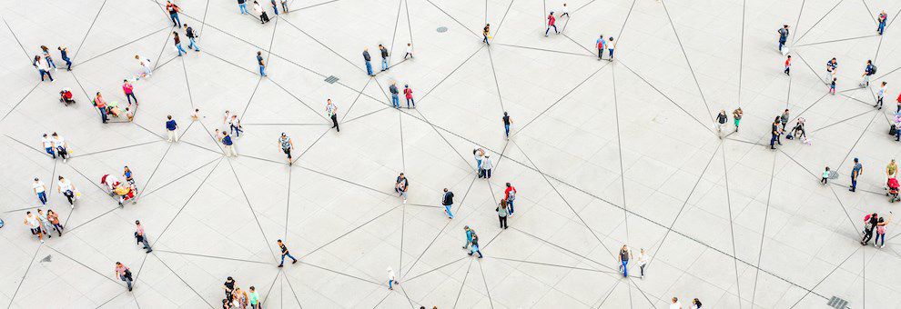 Aerial View Of Crowd Connected By Lines