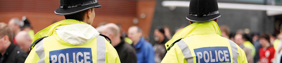 Police outside a football stadium