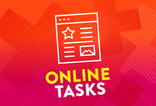 Graphic with the text 'Online tasks'