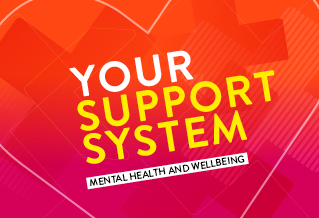 Graphic with the text 'Your support system - mental health and wellbeing'