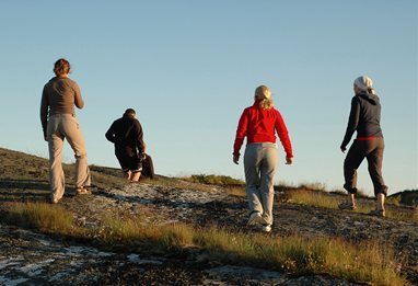 Students walking in the countryside