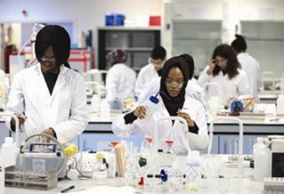 Students learning in a lab