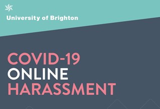 Graphic with the words: Wellbeing COVID-19 Online harassment