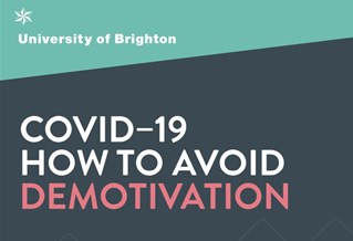 Graphic with the words: Wellbeing COVID-19 Demotivation